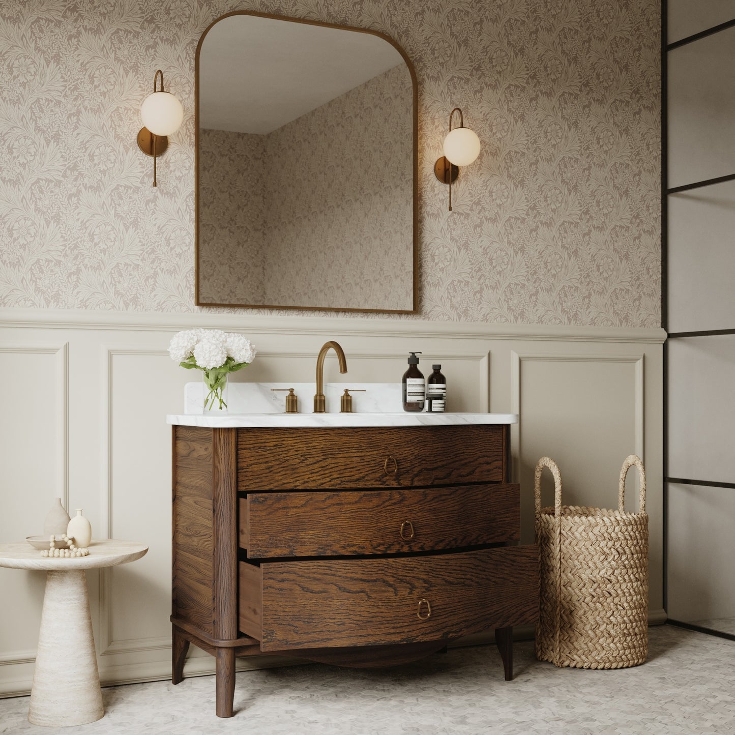 Grace 42" Single Bathroom Vanity | Enhanced Brown Oak | Statuario Quartz Countertop