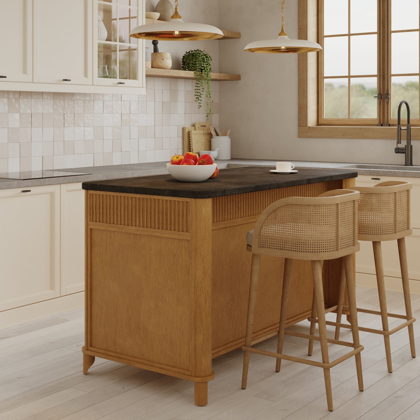 Kathryne 60" Kitchen Island in Oak | Quartz Countertop