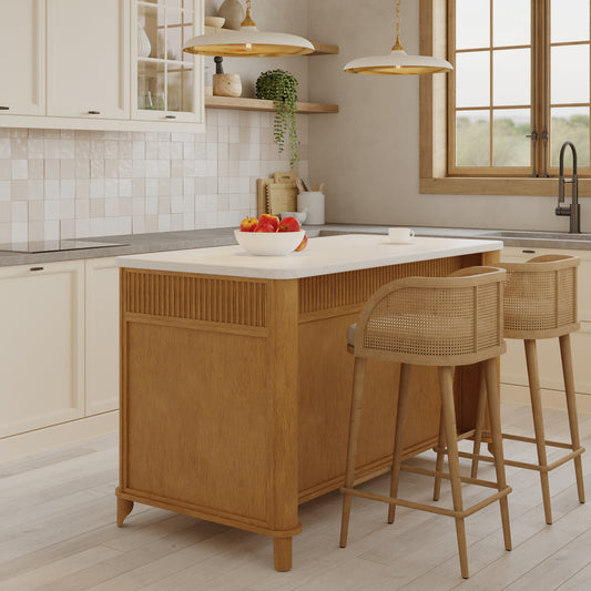 Kathryne 60" Kitchen Island in Oak | Quartz Countertop