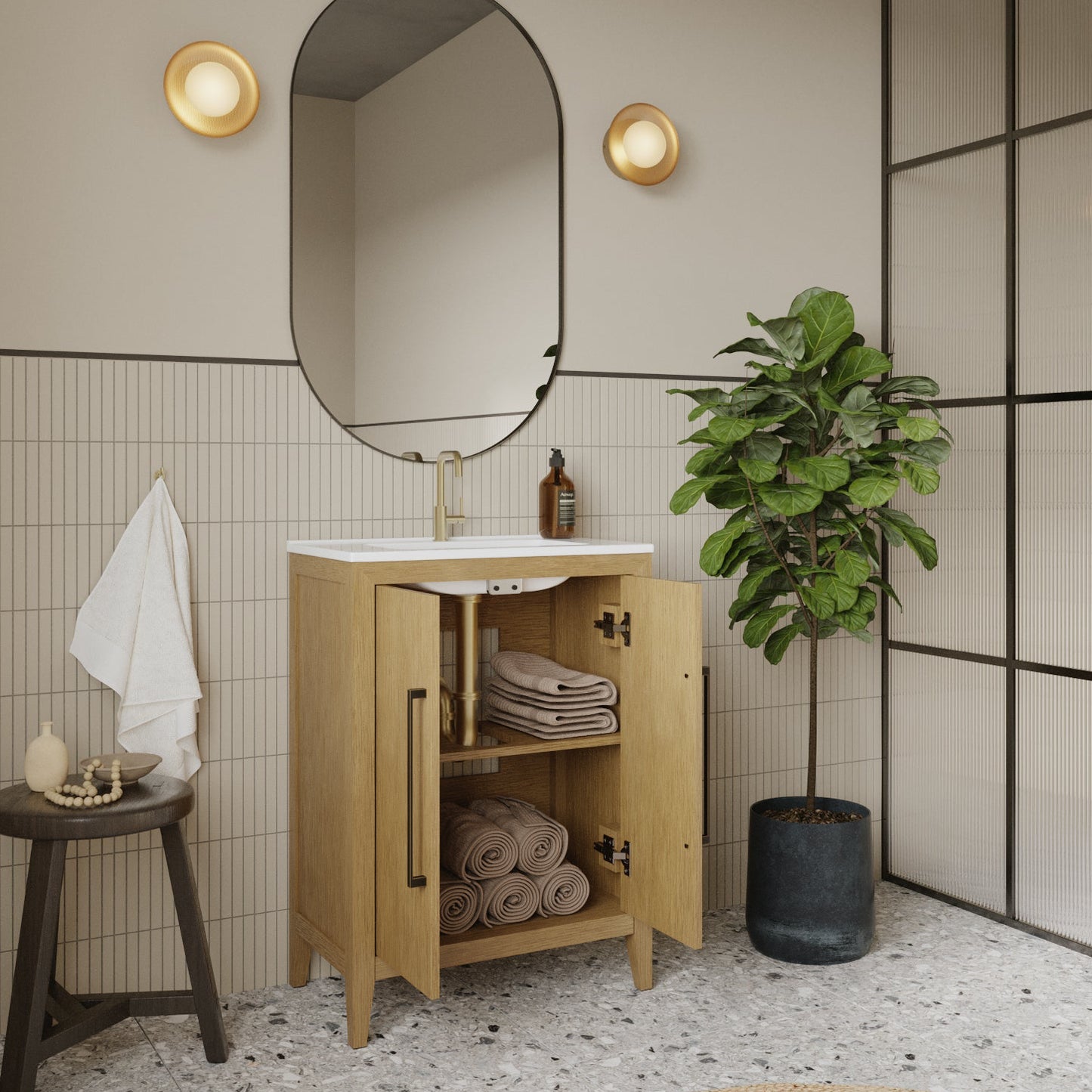Bergen 24"W x 14"D Single Bathroom Vanity | White Porcelain Countertop
