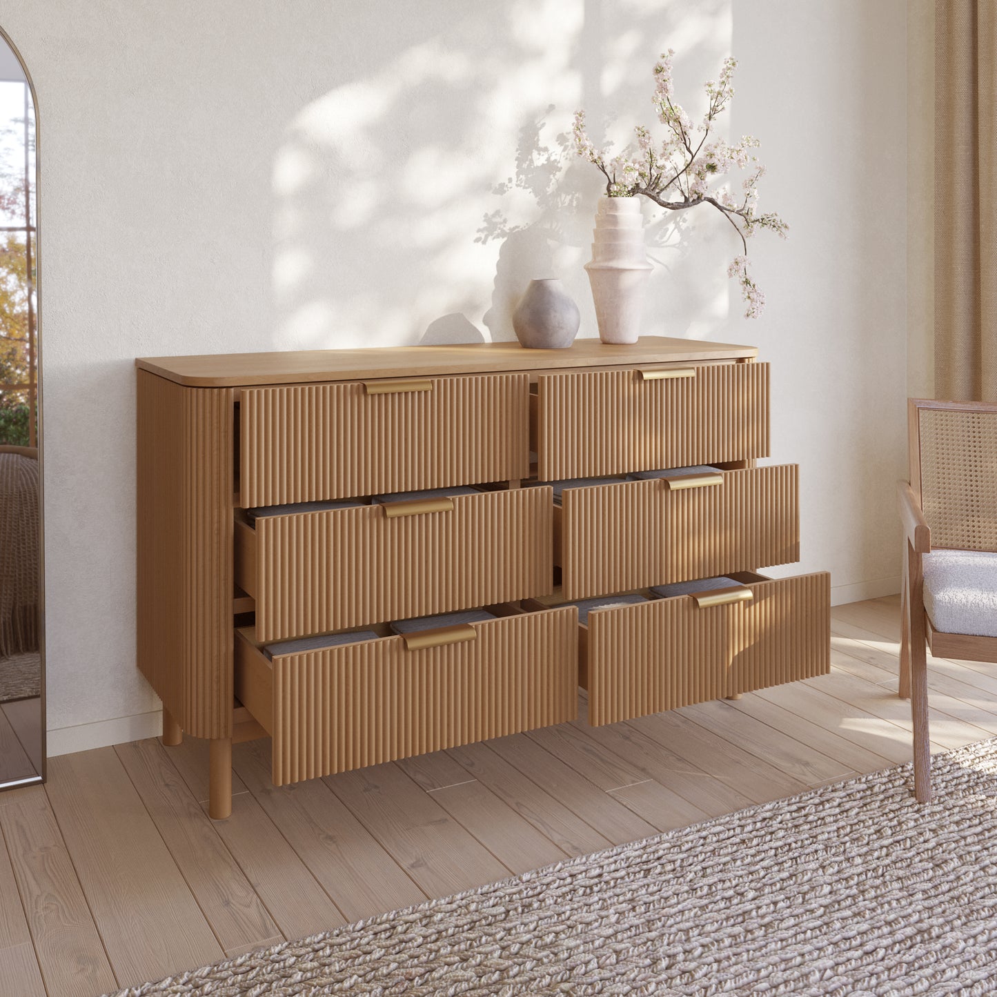 Havana 60" 6-Drawer Reeded Dresser