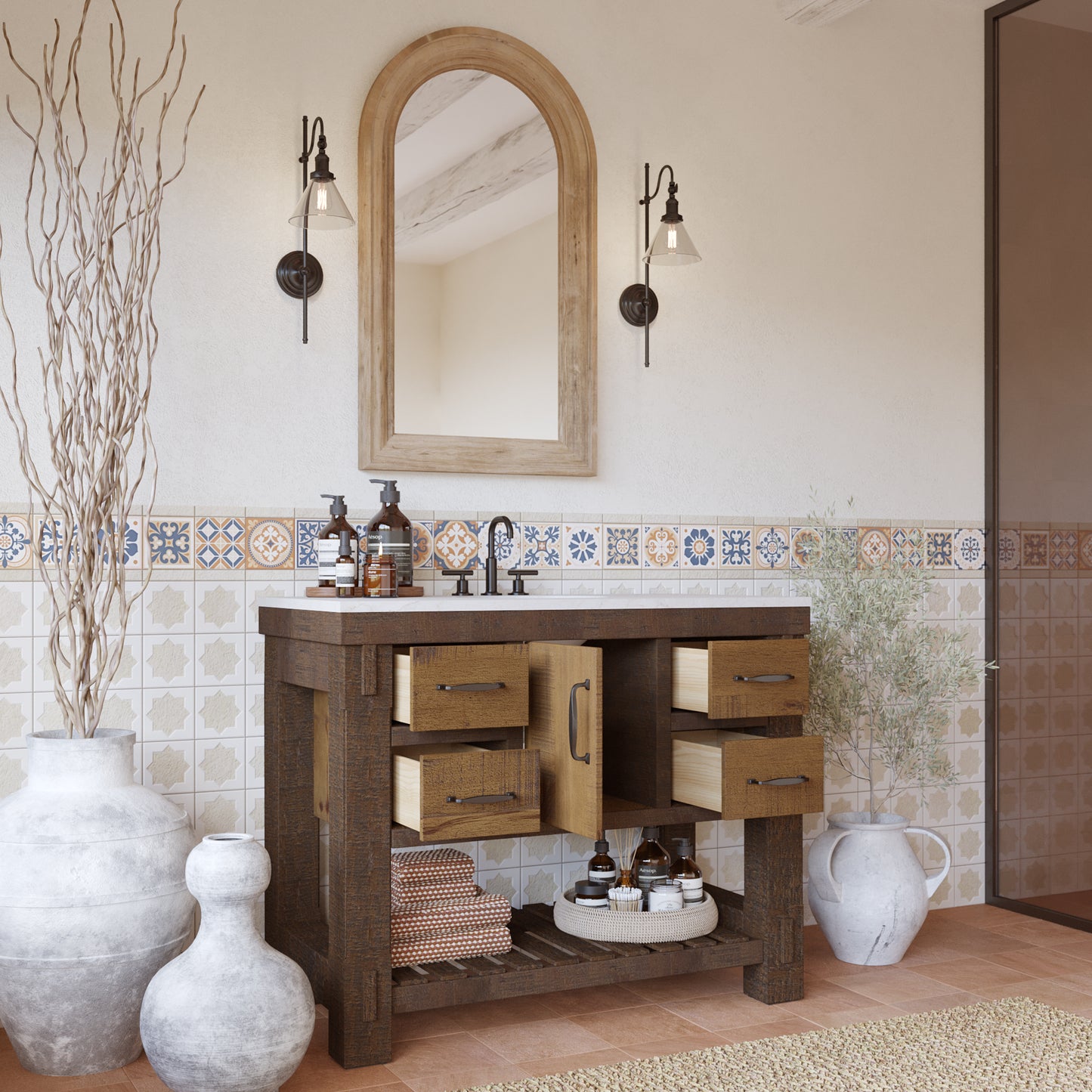 Telluride 42" Single Bathroom Vanity | White Quartz Countertop