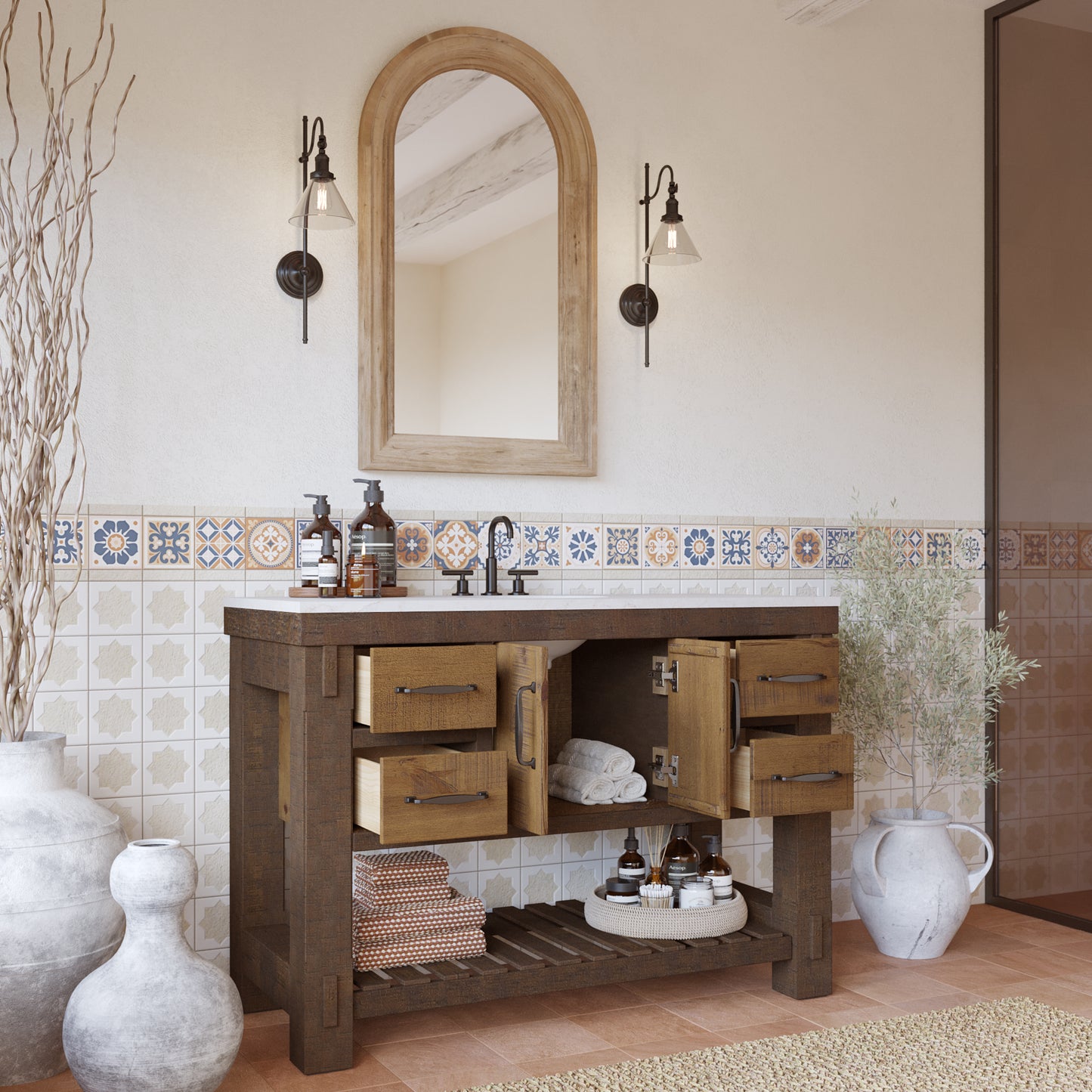 Telluride 48" Single Sink Bathroom Vanity | White Quartz Countertop