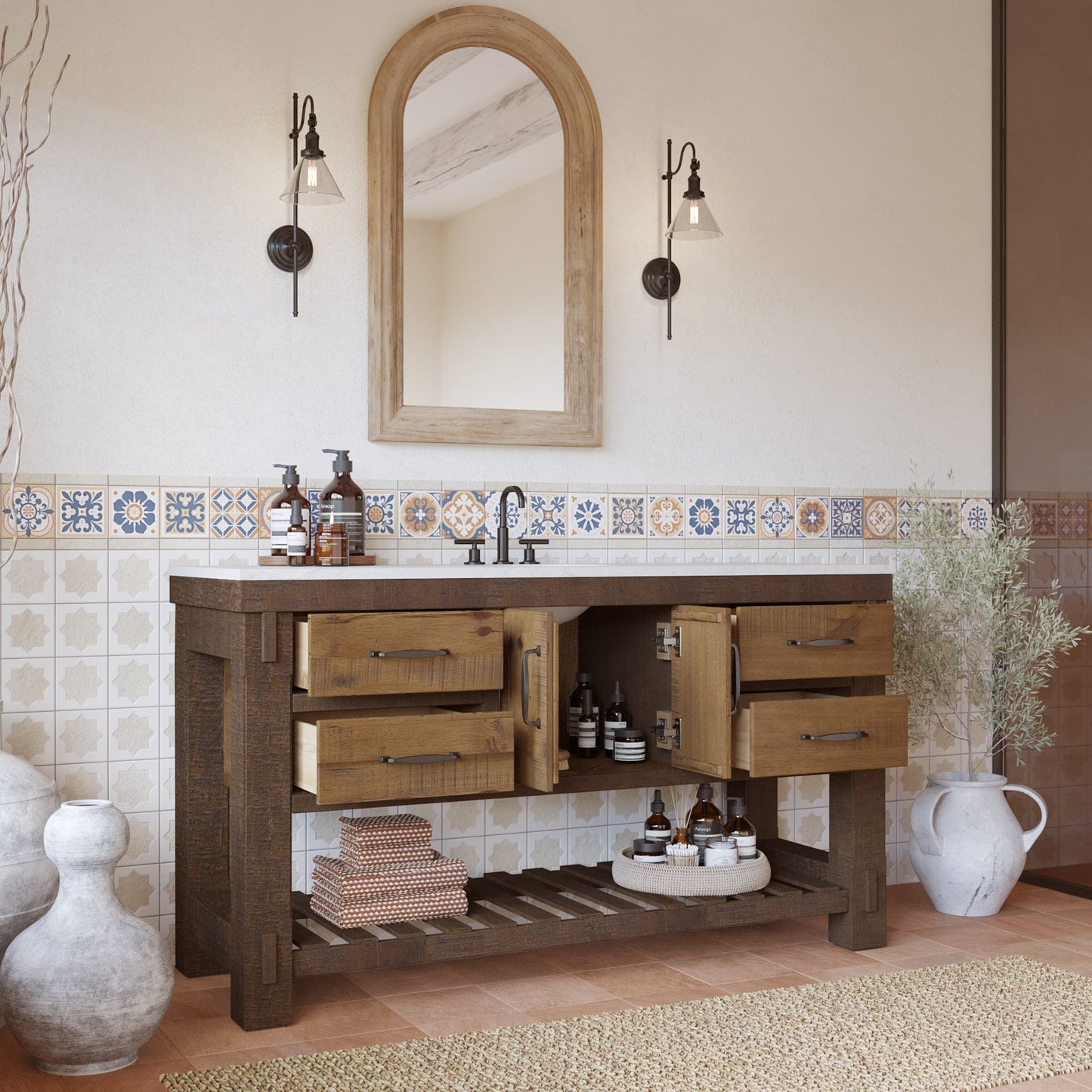 Telluride 60" Single Sink Bathroom Vanity | White Quartz Countertop