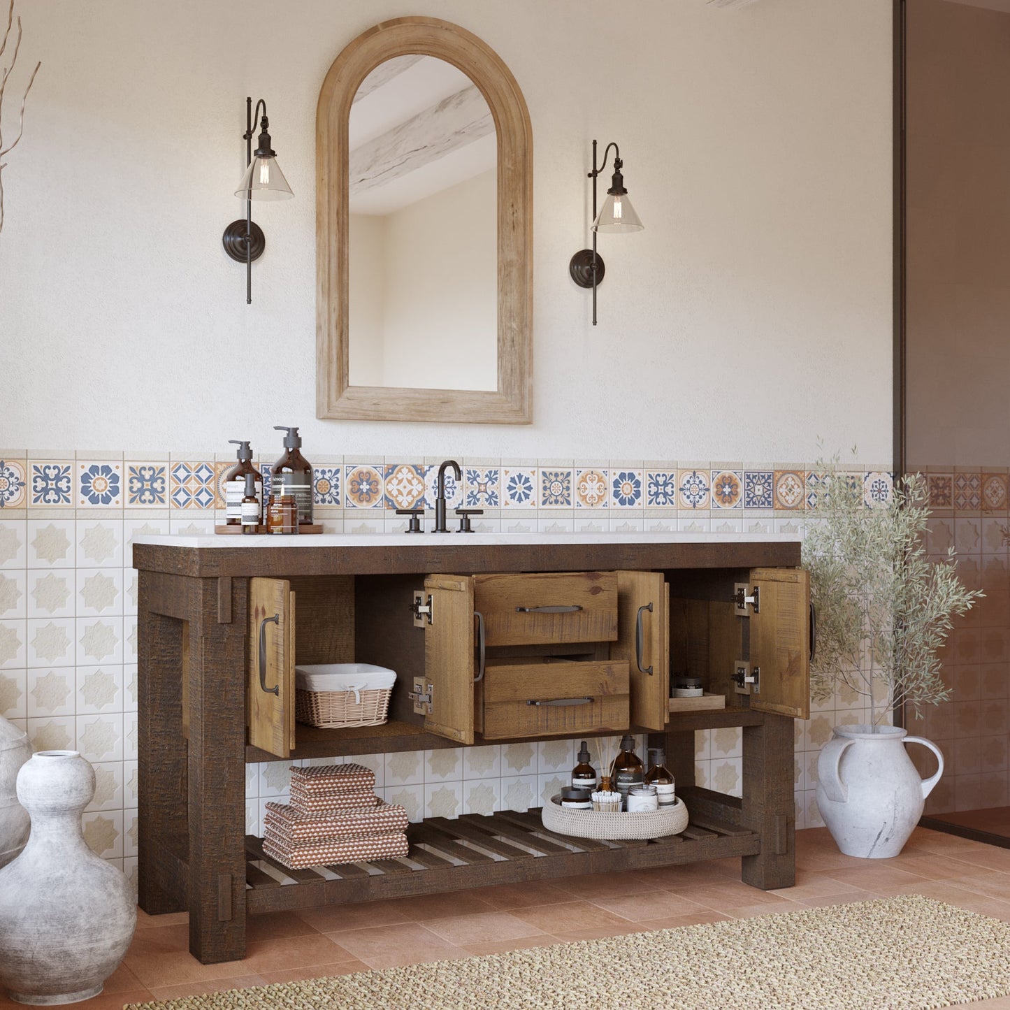 Telluride 60" Single Sink Bathroom Vanity | White Quartz Countertop