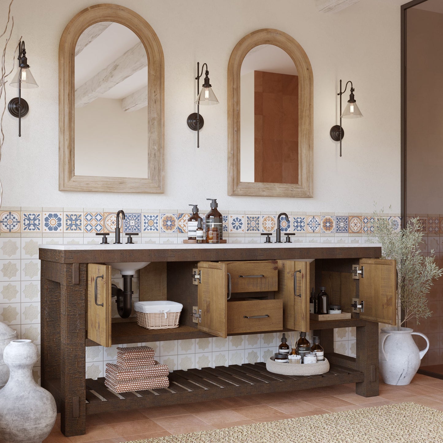Telluride 72" Wide Double Bathroom Vanity | White Quartz Countertop