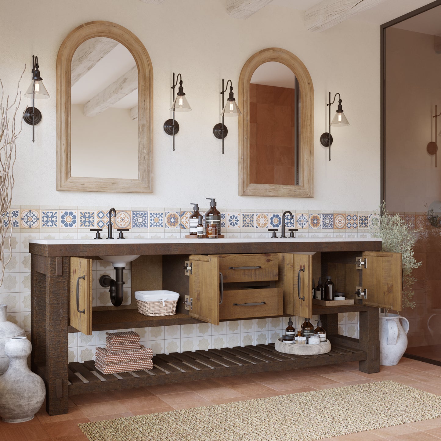Telluride 84" Double Bathroom Vanity | Quartz Countertop