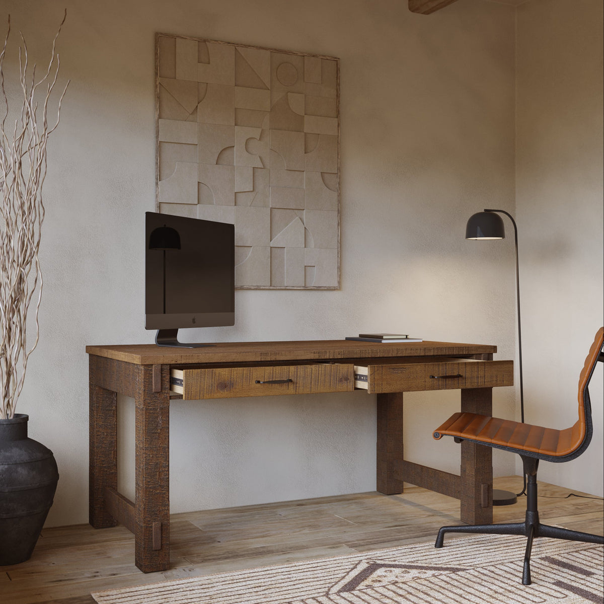 Telluride 60" x 30" Modern Farmhouse Home Office Desk in Vintage Pine