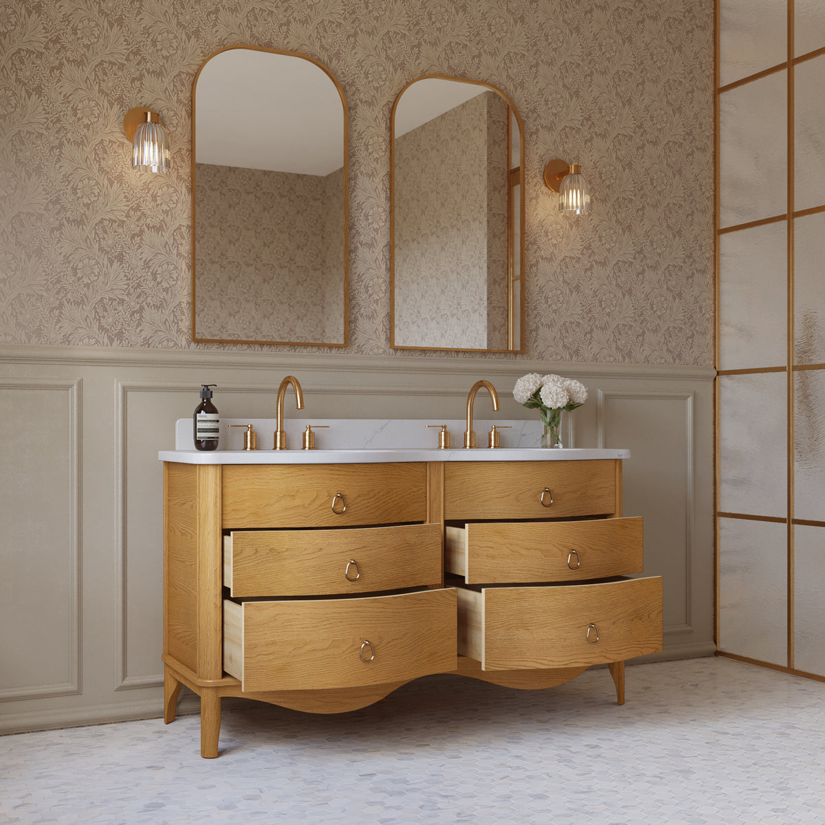 Grace 60" Bathroom Vanity with Statuario Quartz Countertop