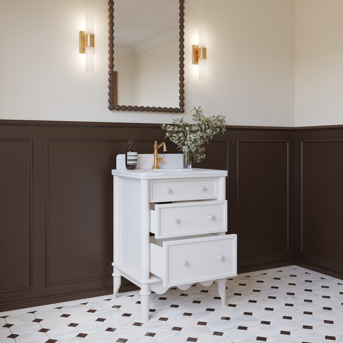 Juliette 24" Scallop Single Bathroom Vanity | Blanc White | Cultured Marble Countertop