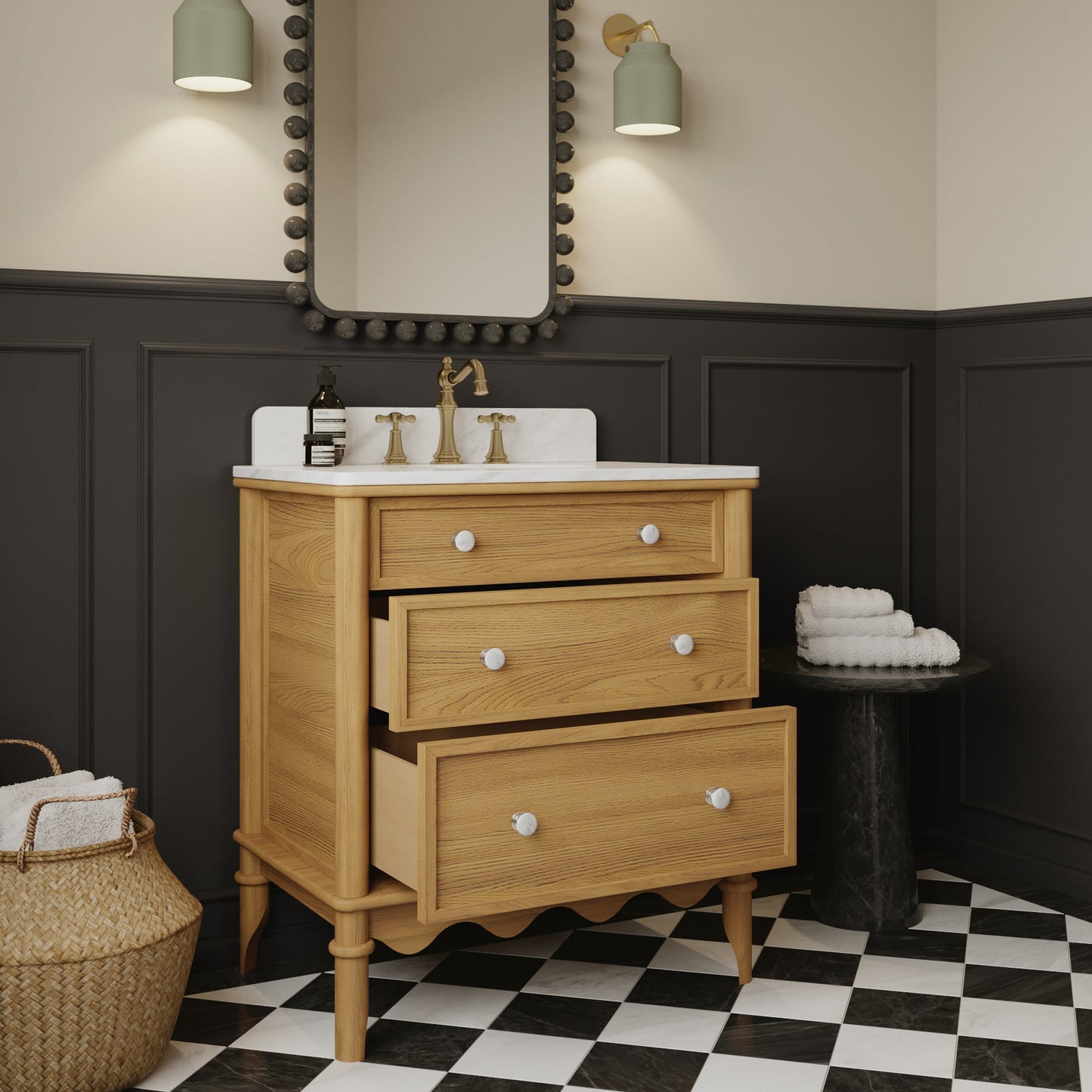Juliette 30"W x 20"D Single Bathroom Vanity | Natural Enhanced Oak | Cultured Marble Countertop