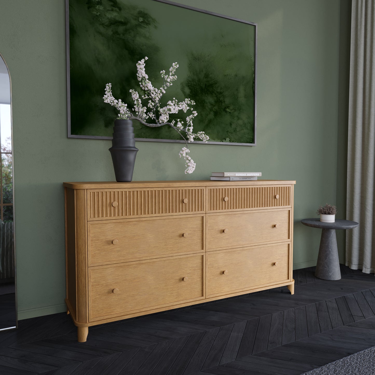 Kathryne 64" Wide Solid Wood 6-Drawer Double Dresser In Natural Oak