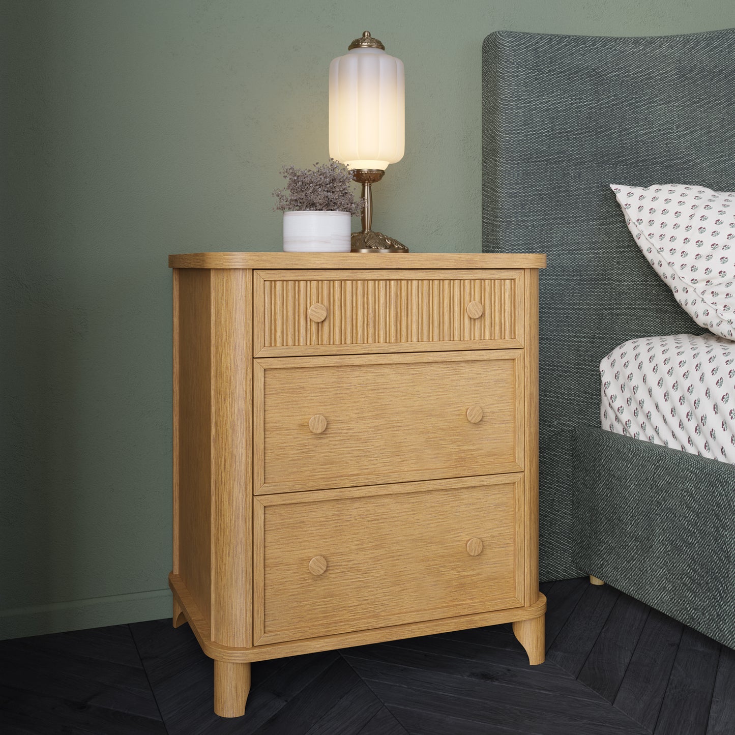 Kathryne 24" Solid Wood 3-Drawer Nightstand In Natural Oak