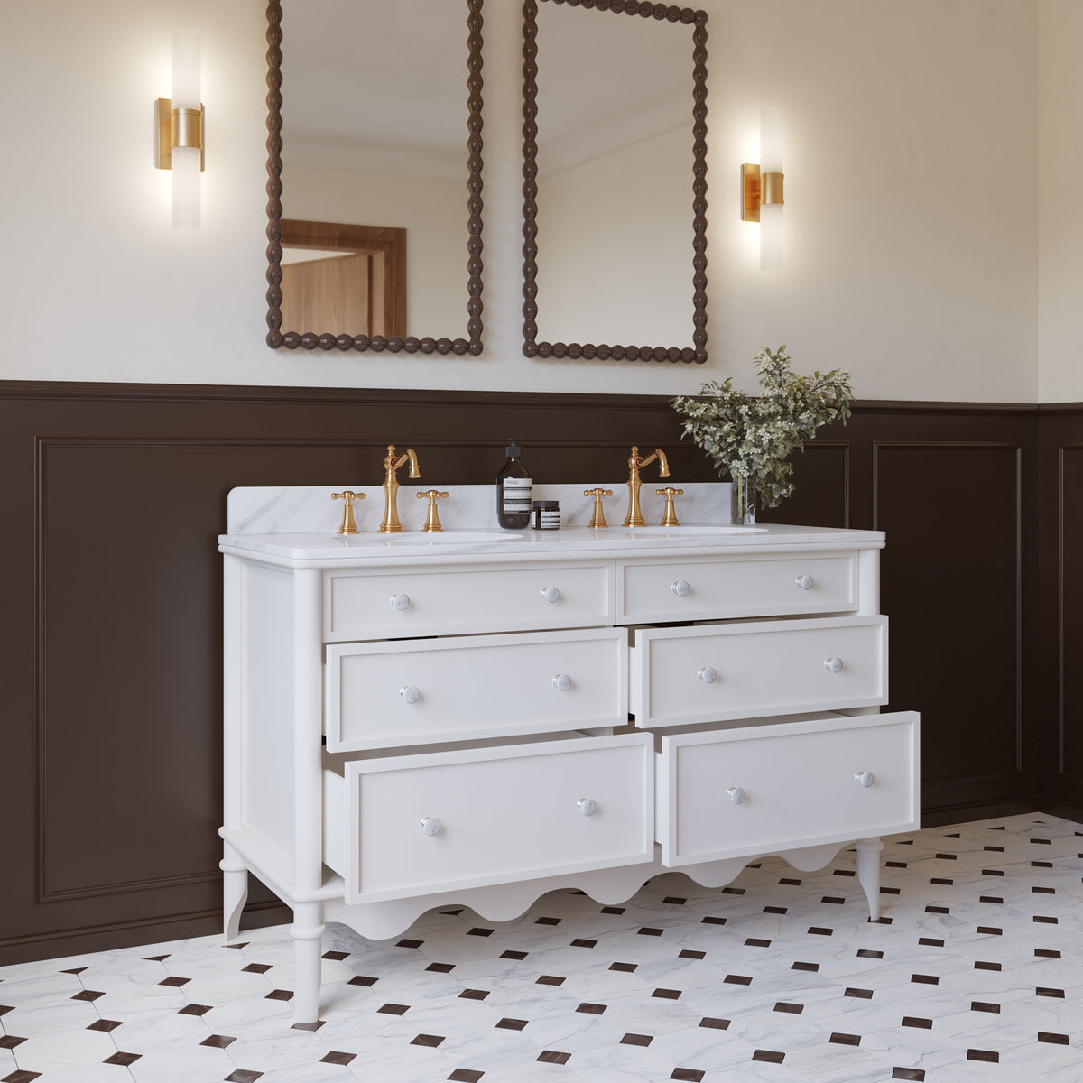 Juliette 54"W x 22"D Double Sink Bathroom Vanity with Cultured Marble Top