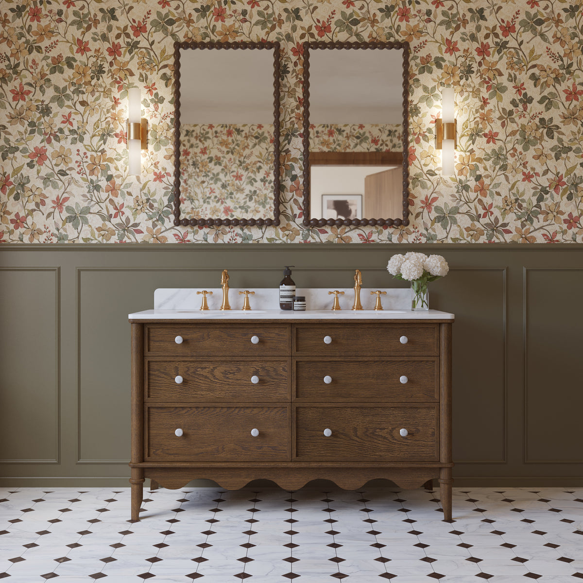 Juliette 54" Bathroom Vanity in Enhanced Brown Oak | Cultured Marble Countertop