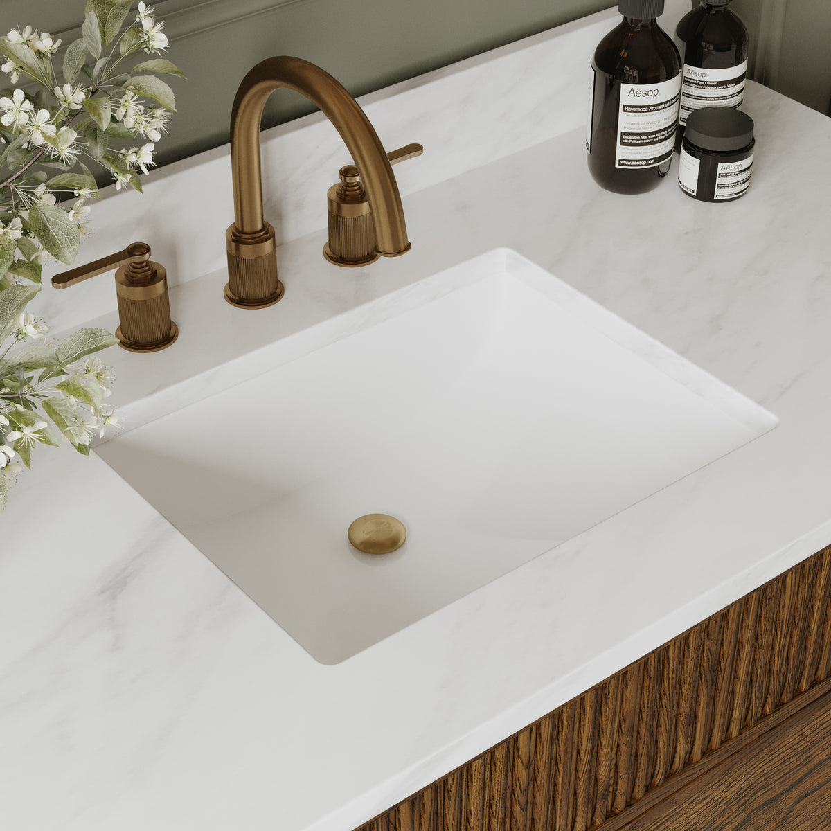 Kathryne Reeded 84" Double Bathroom Vanity in Enhanced Brown Oak | Statuario Quartz Countertop (Copy)