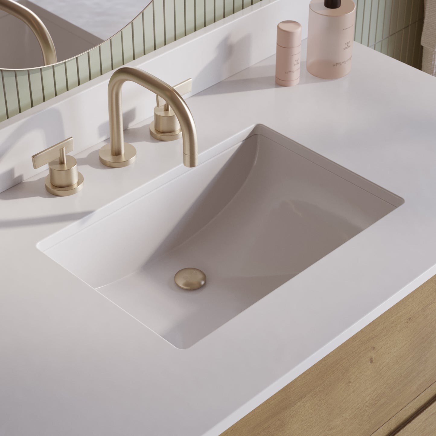 Oslo 42" Single Bathroom Vanity in Varnished Oak | White Quartz Countertop