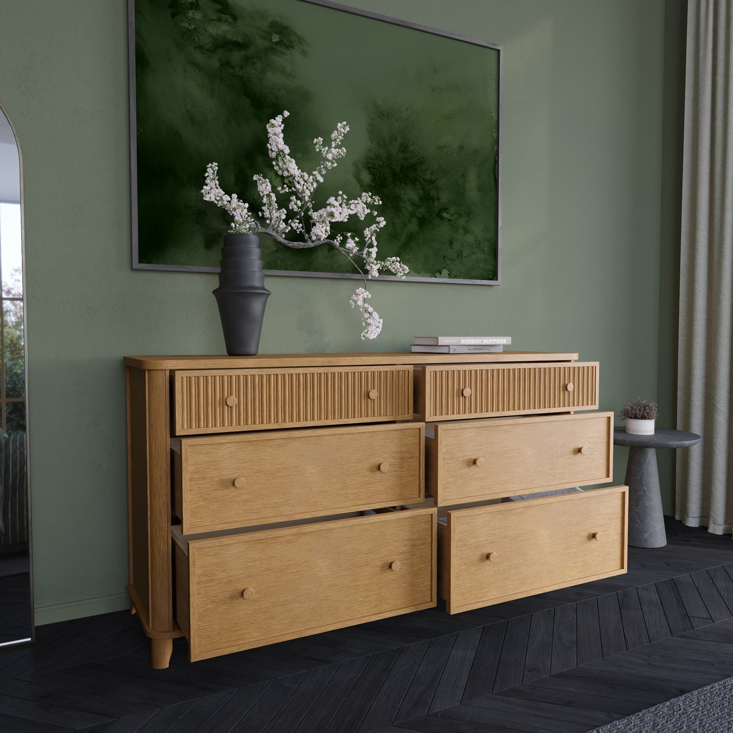 Kathryne 64" Wide Solid Wood 6-Drawer Double Dresser In Natural Oak