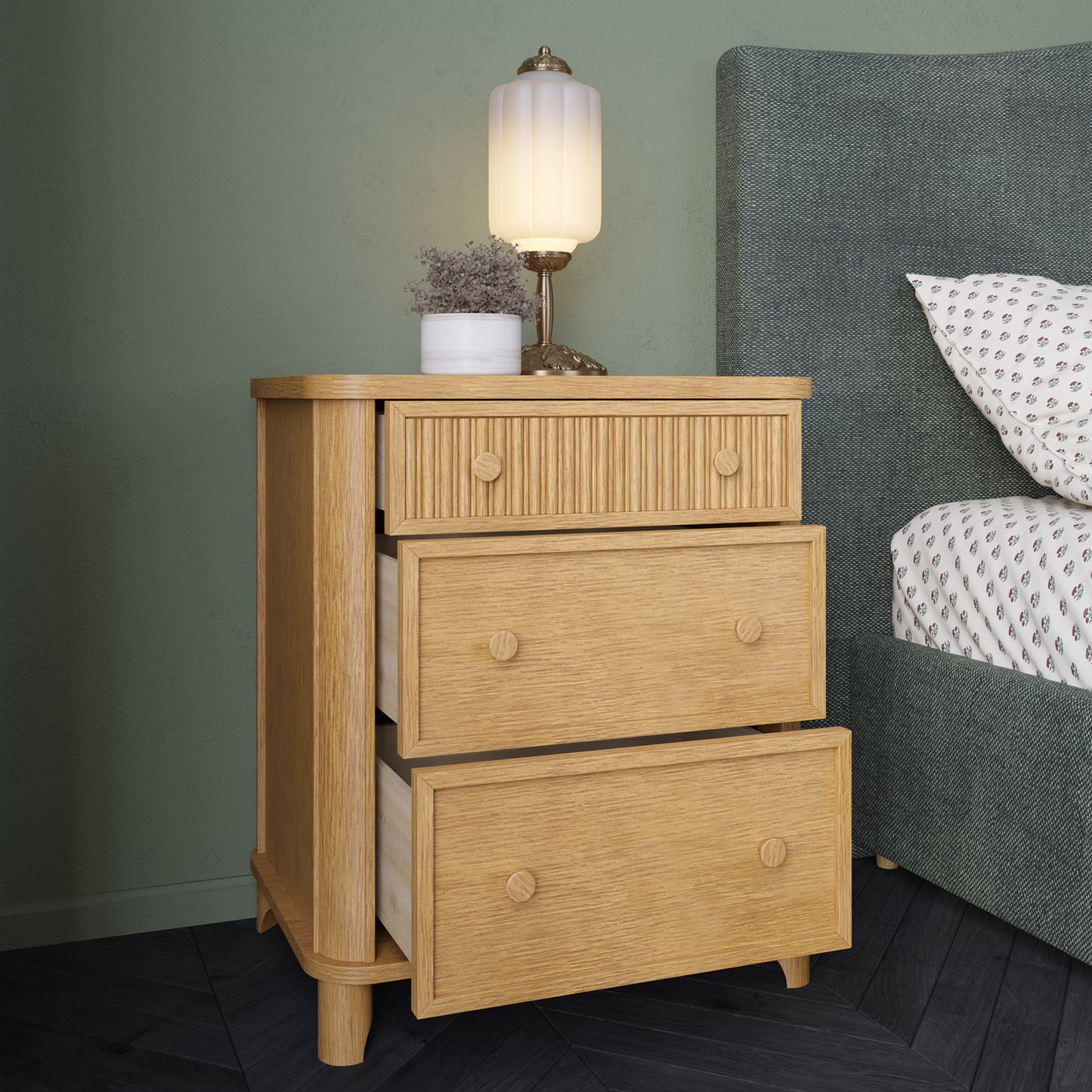 Kathryne 24" Solid Wood 3-Drawer Nightstand In Natural Oak