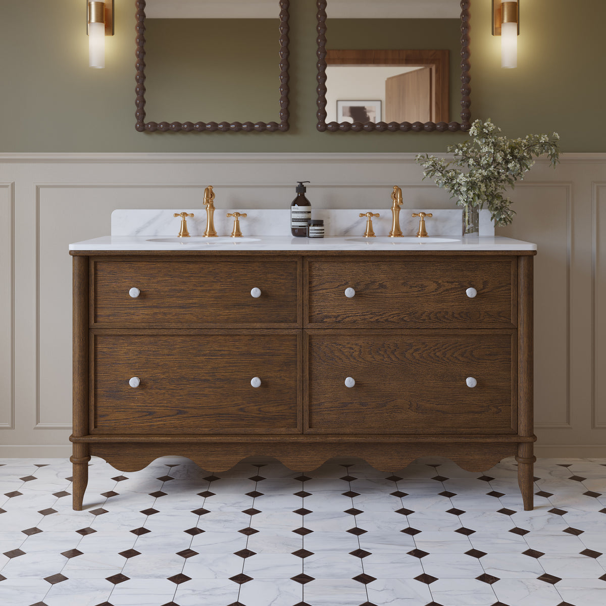 Juliette 60"W x 22"D Double Sink Bathroom Vanity with Cultured Marble Top
