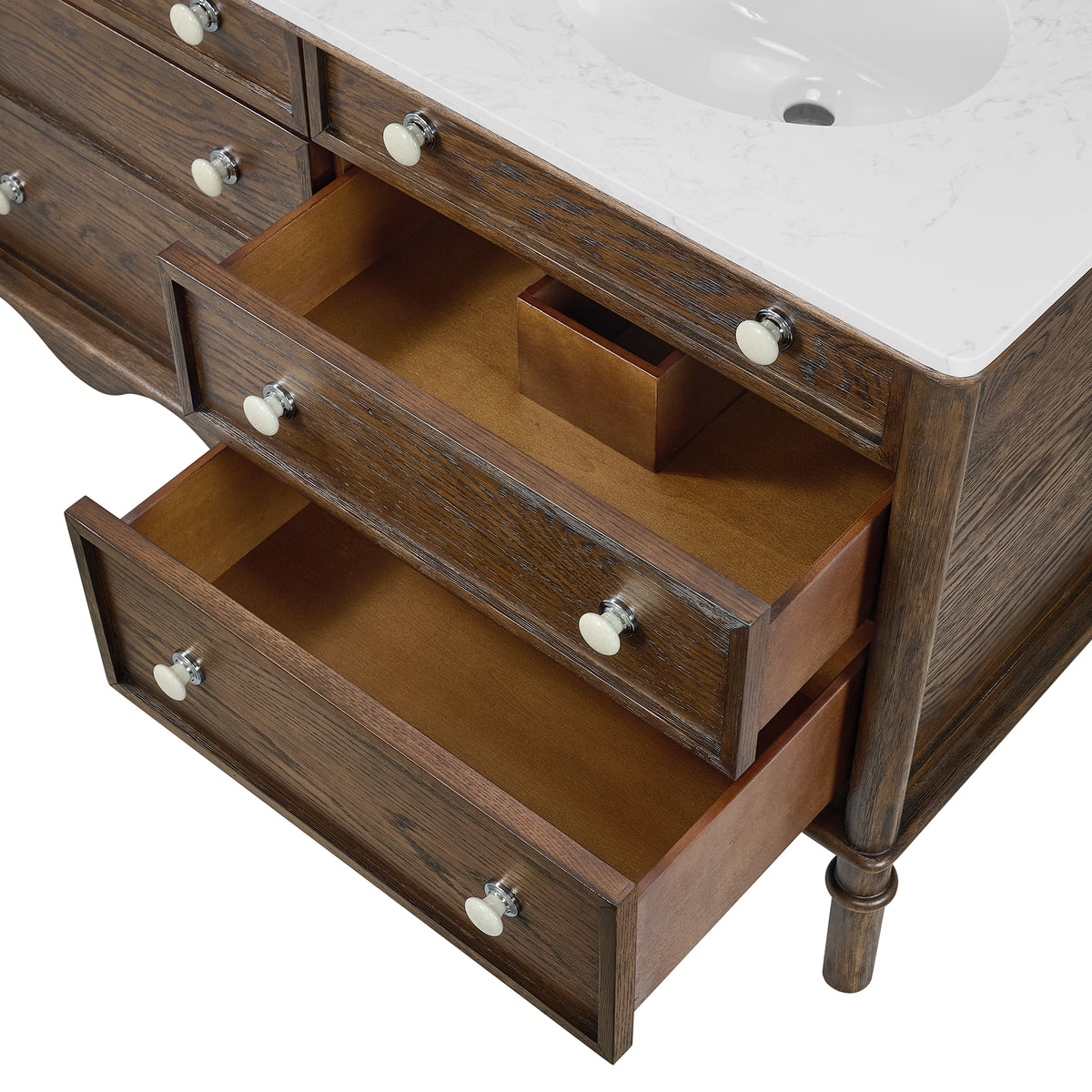 Juliette 54" Bathroom Vanity in Enhanced Brown Oak | Cultured Marble Countertop