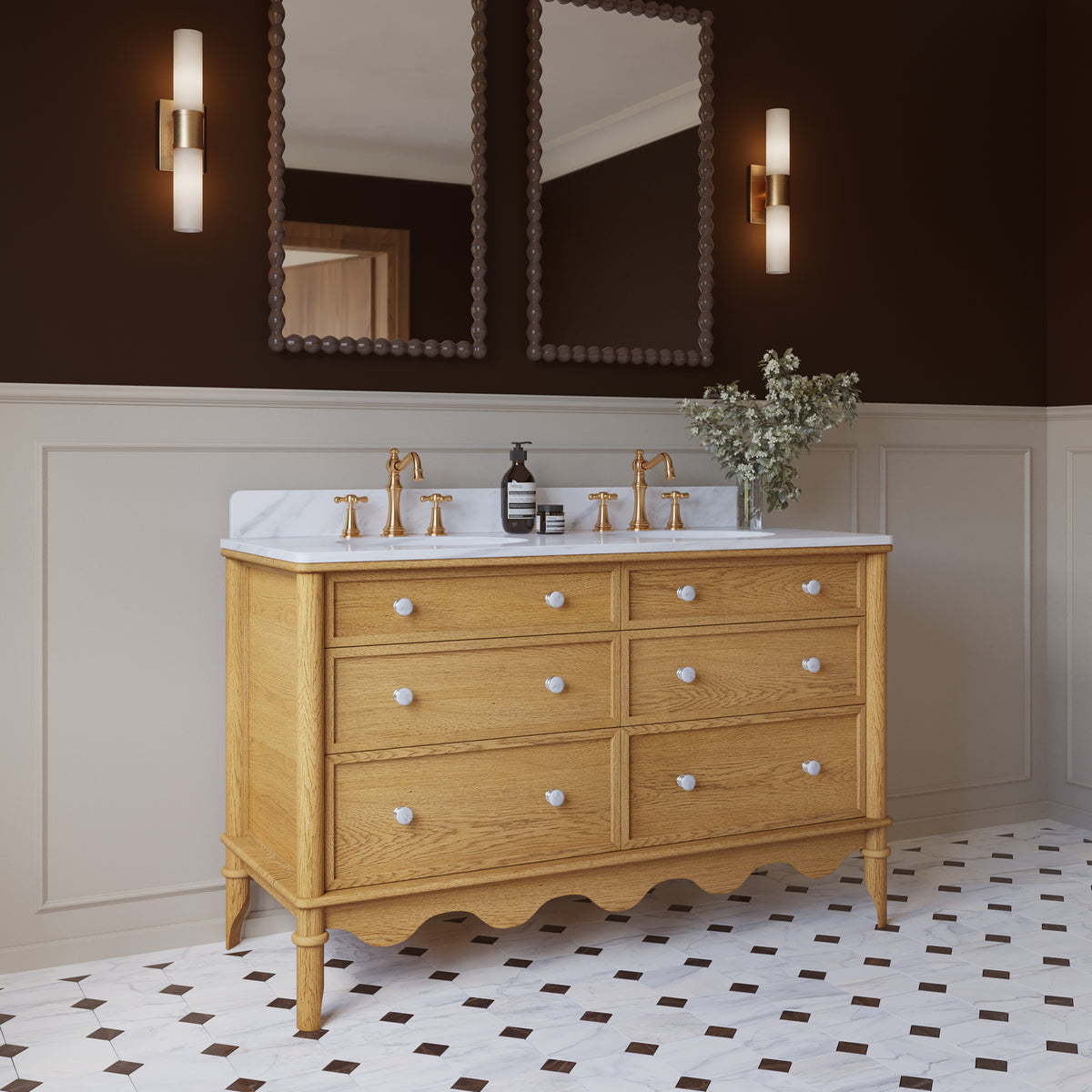 Juliette 54"W x 22"D Double Sink Bathroom Vanity with Cultured Marble Top
