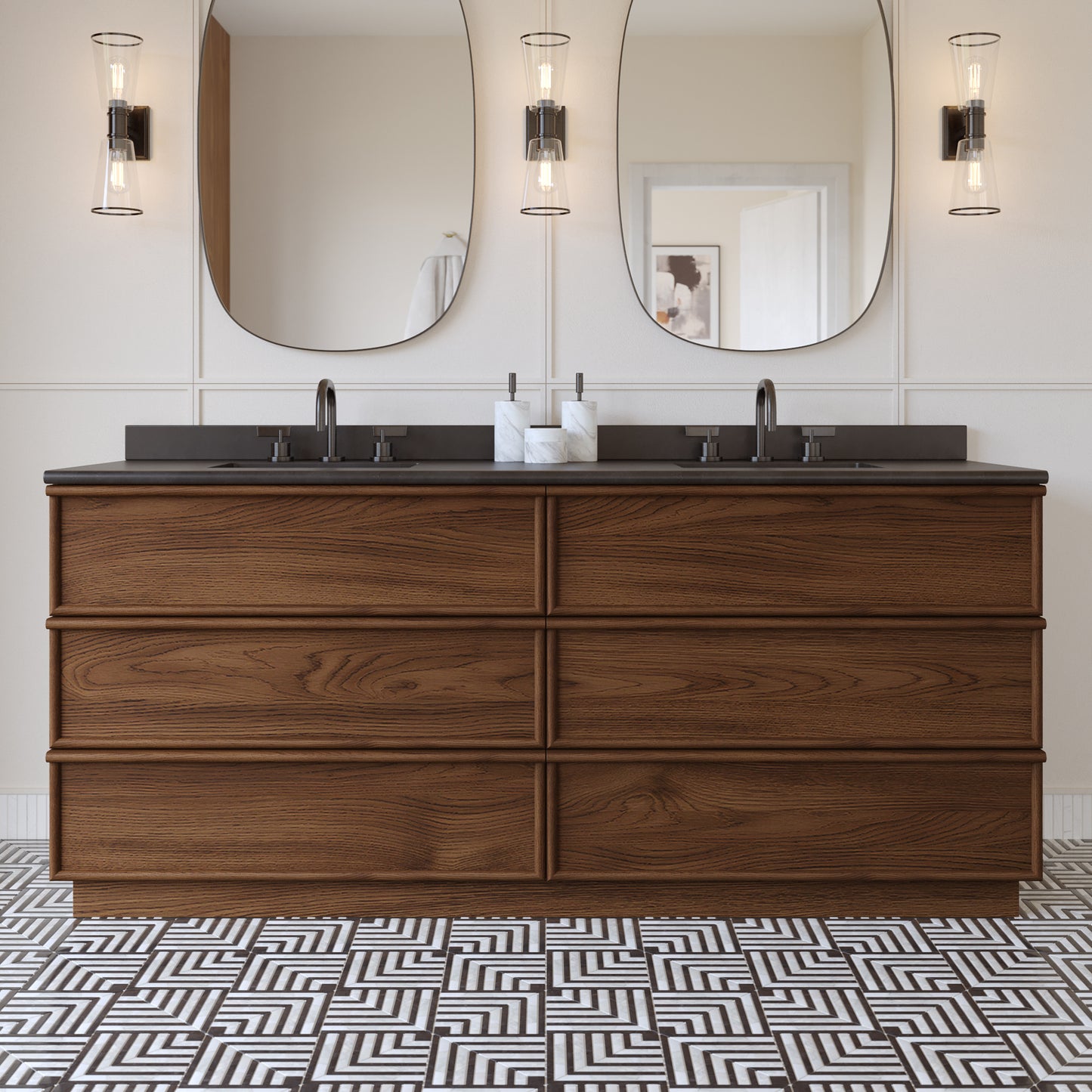 Cooper 72" Double Sink Bathroom Vanity in Natural Walnut with Quartz Top