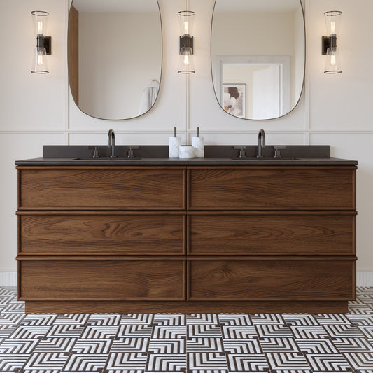 Cooper 72" Double Sink Bathroom Vanity in Natural Walnut with Quartz Top