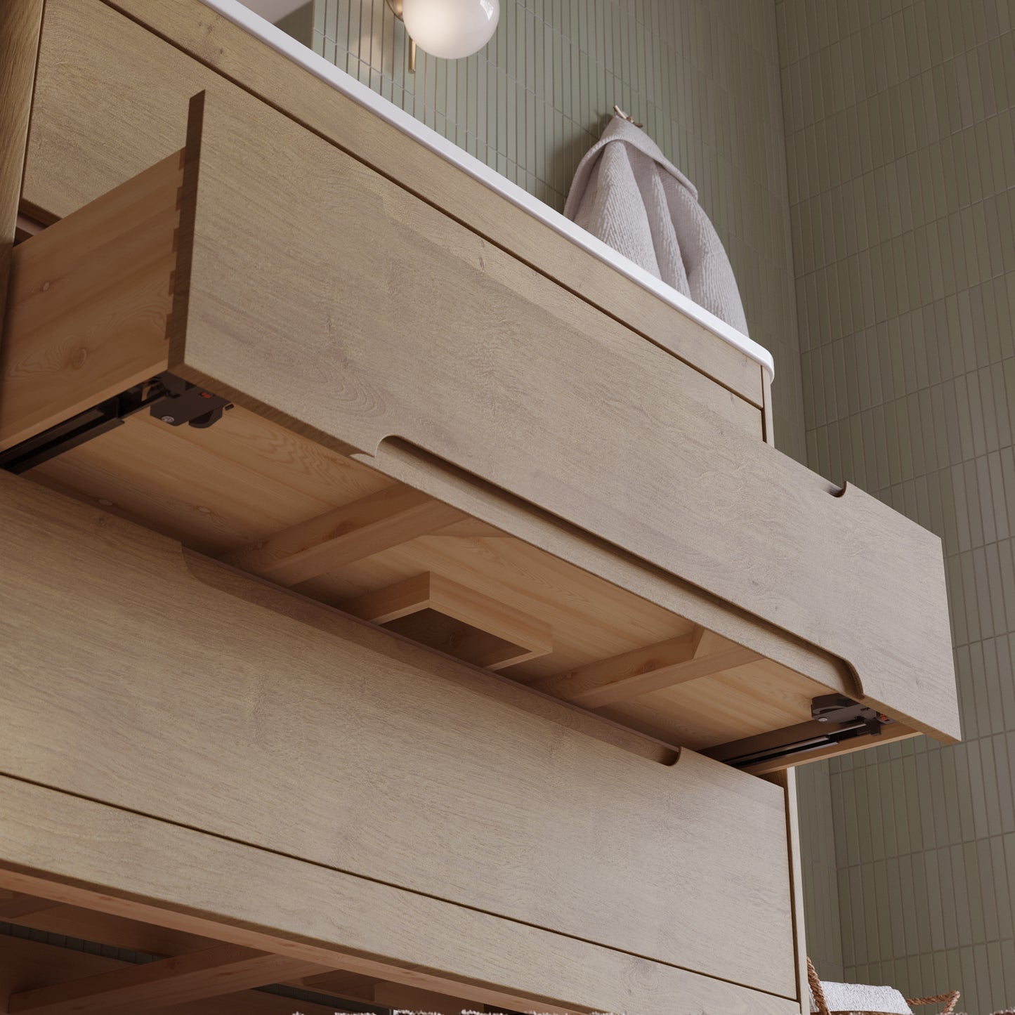 Oslo 42" Single Bathroom Vanity in Varnished Oak | White Quartz Countertop
