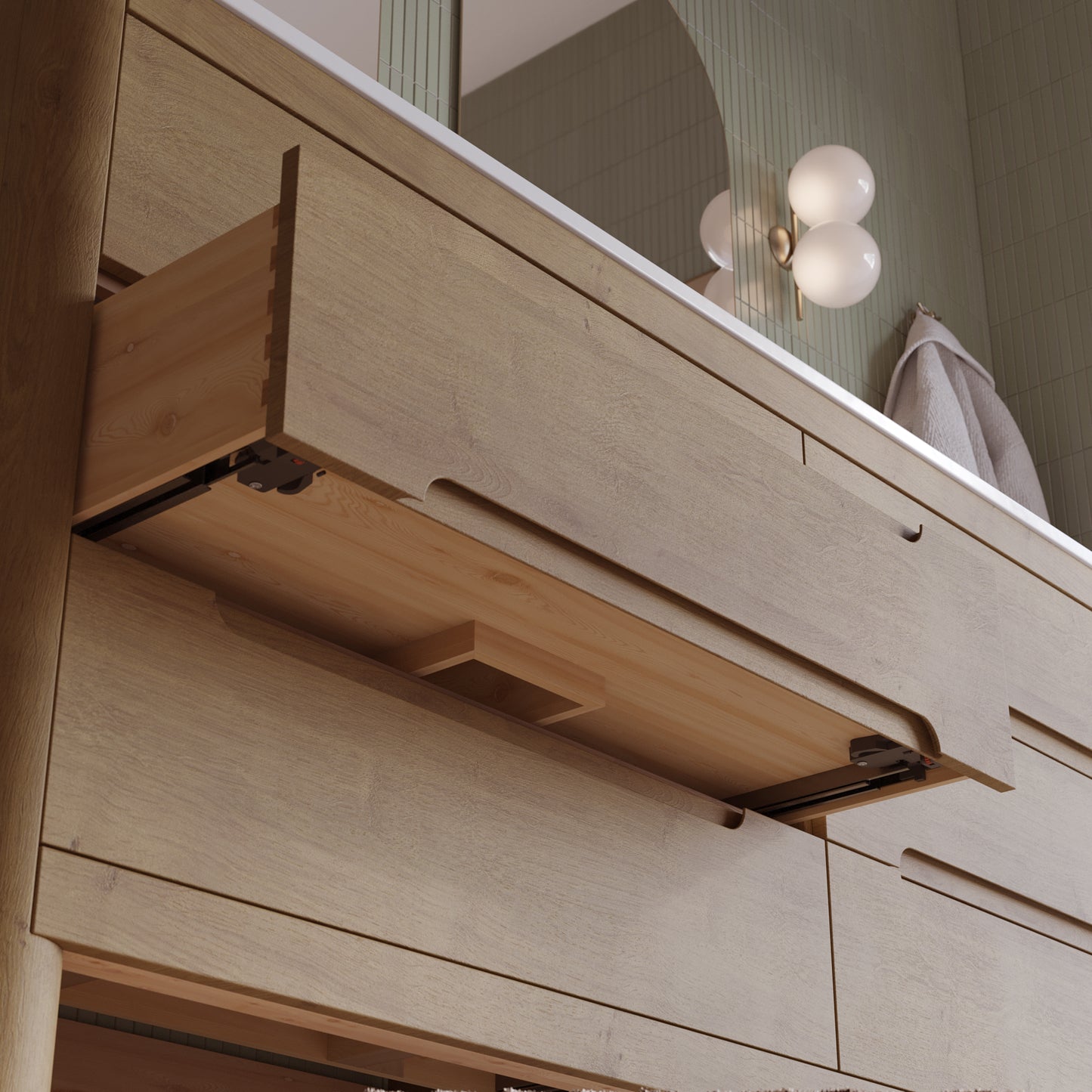 Oslo 72" Double Bathroom Vanity in Varnished Oak | White Quartz Countertop