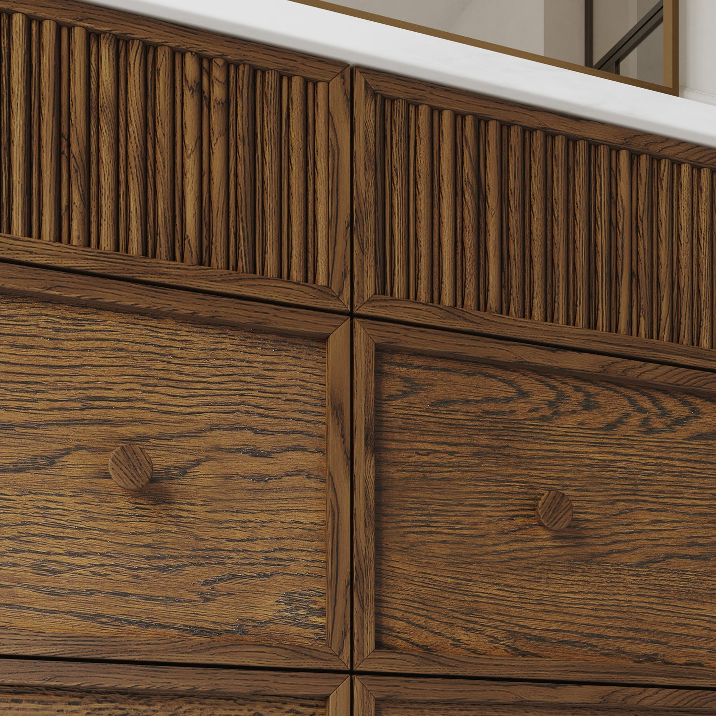 Kathryne 72" Double Bathroom Vanity in Enhaced Brown Oak | Statuario Quartz Countertop