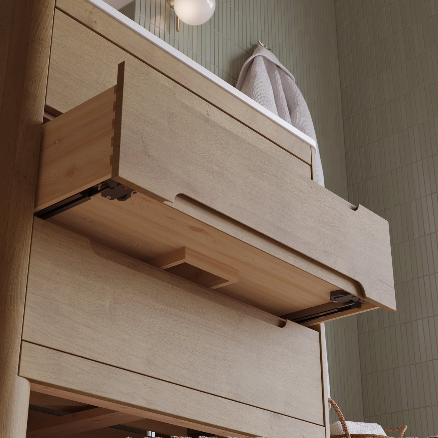 Oslo 36" Single Bathroom Vanity in Varnished Oak | White Quartz Countertop
