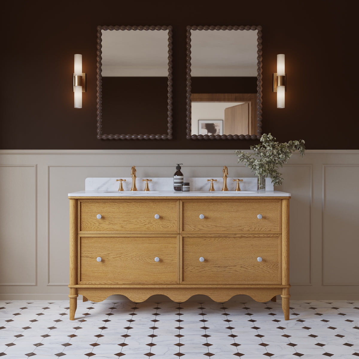 Juliette 60"W x 22"D Double Sink Bathroom Vanity with Cultured Marble Top