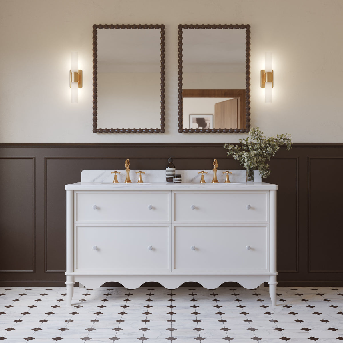 Juliette 60"W x 22"D Double Sink Bathroom Vanity with Cultured Marble Top