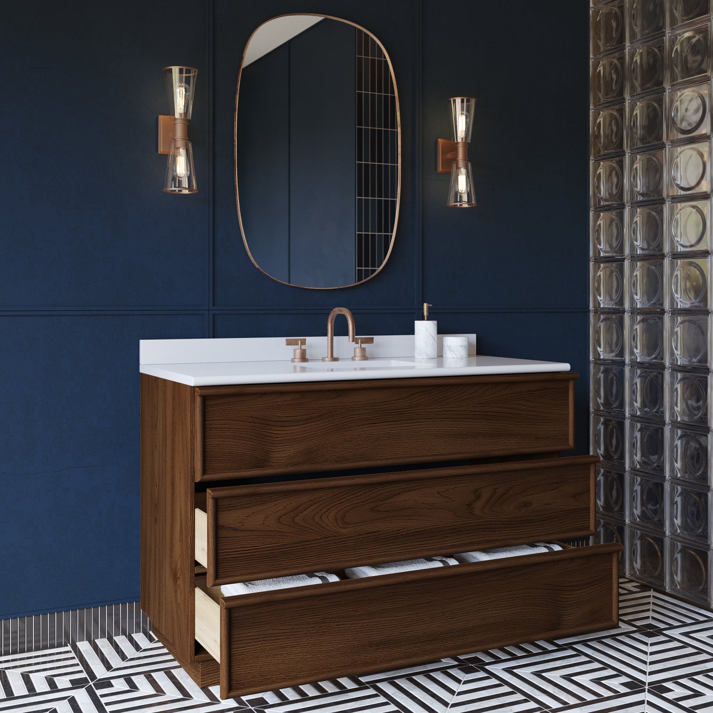 Cooper 48" Single Sink Bathroom Vanity in Natural Walnut with Quartz Top