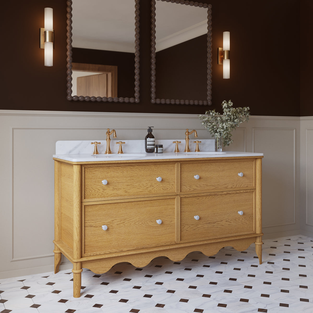 Juliette 60"W x 22"D Double Sink Bathroom Vanity with Cultured Marble Top