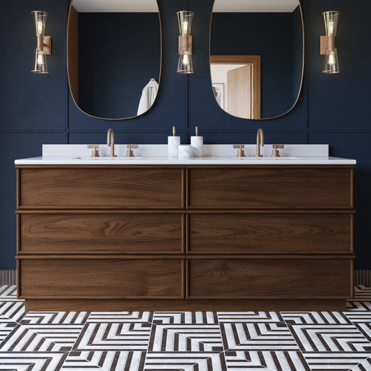Cooper 72" Double Sink Bathroom Vanity in Natural Walnut with Quartz Top