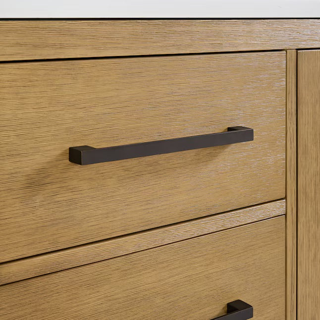 Bergen 60" Wire-brushed Light Oak Undermount Double Sink Bathroom Vanity with White Statuario Quartz Top