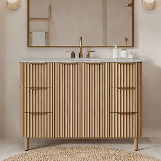 Havana 48" Finished Birch Undermount Single Sink Bathroom Vanity with White Quartz Top