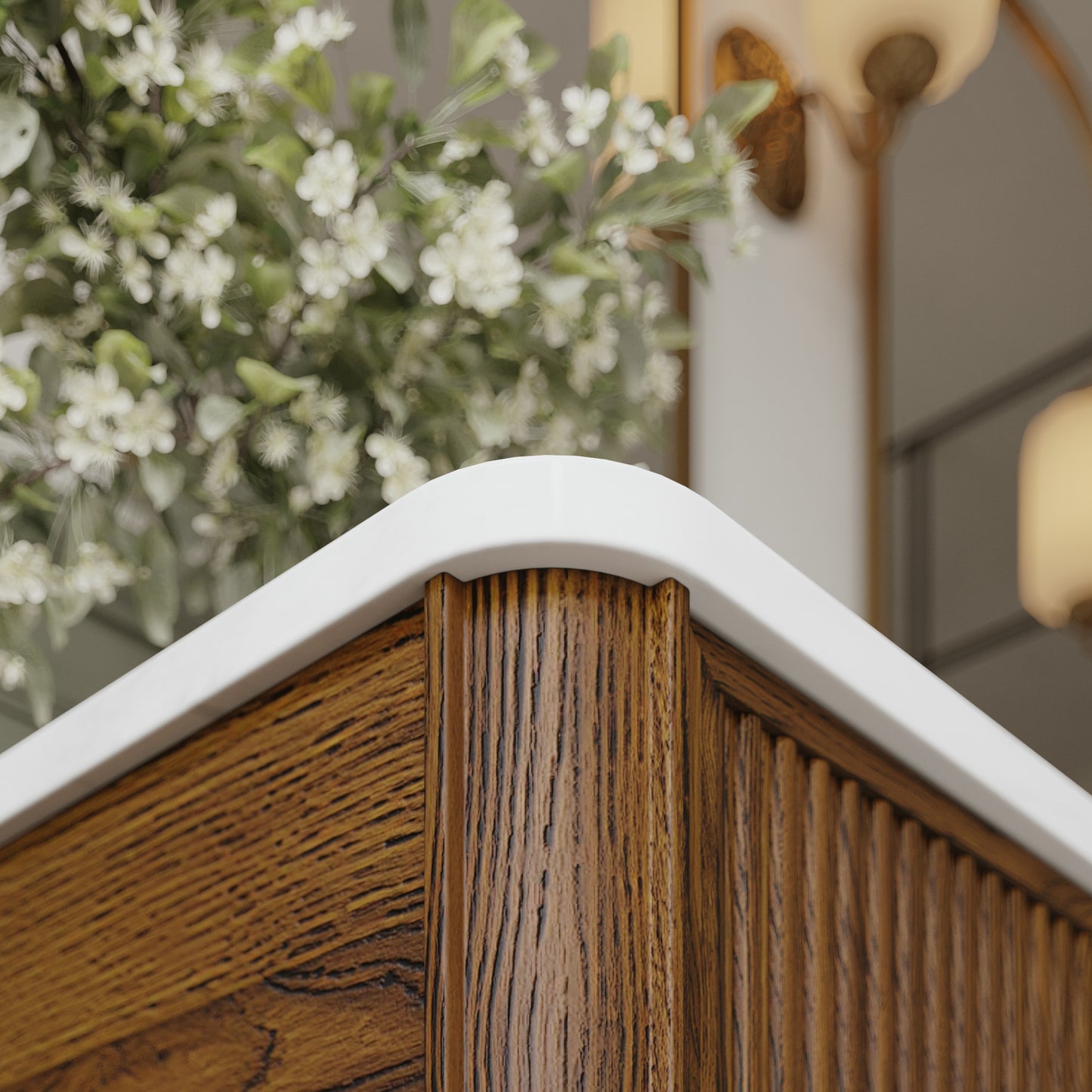 Kathryne 72" Double Bathroom Vanity in Enhaced Brown Oak | Statuario Quartz Countertop
