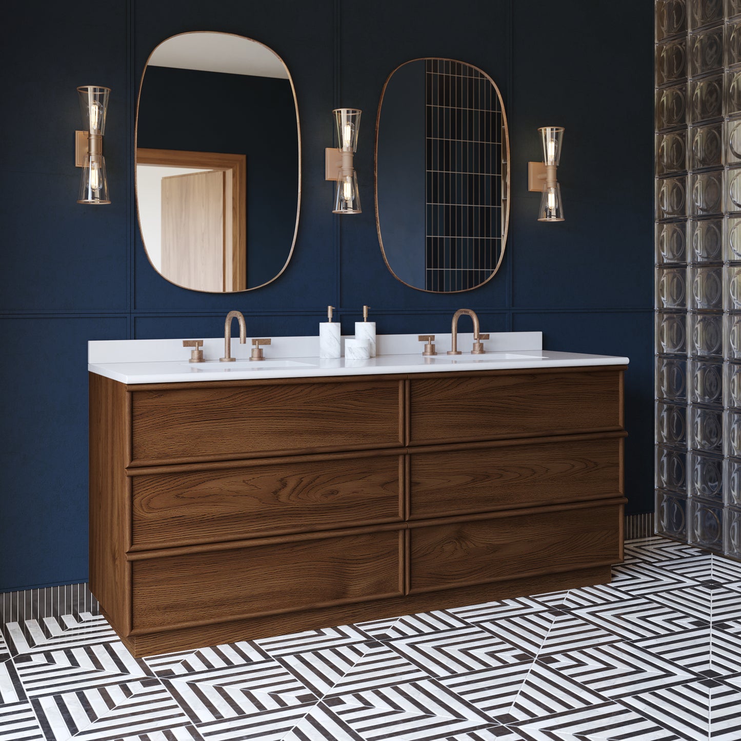 Cooper 72" Double Sink Bathroom Vanity in Natural Walnut with Quartz Top