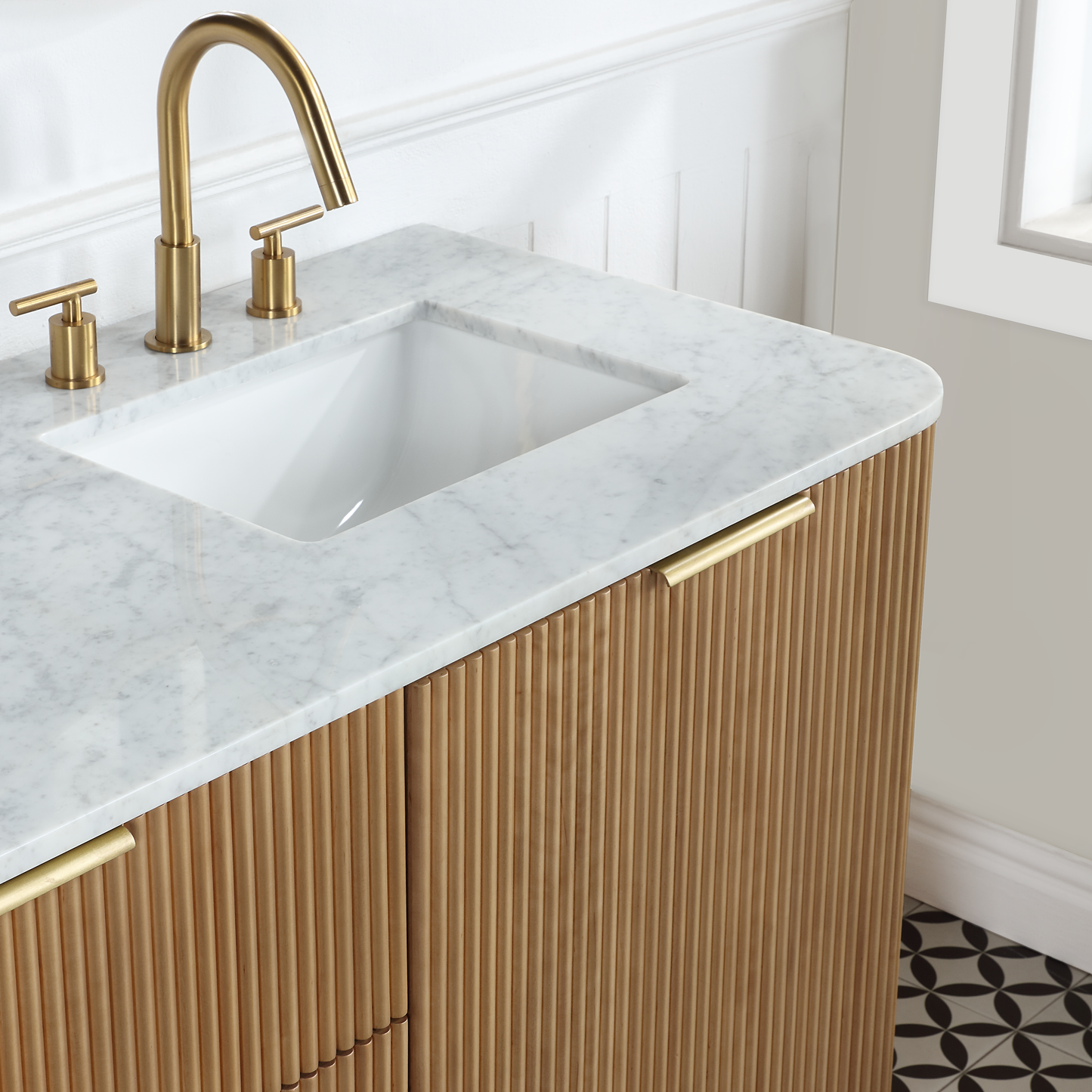 Havana 72" Reeded Double Sink Bathroom Vanity | Carrara Marble Countertop