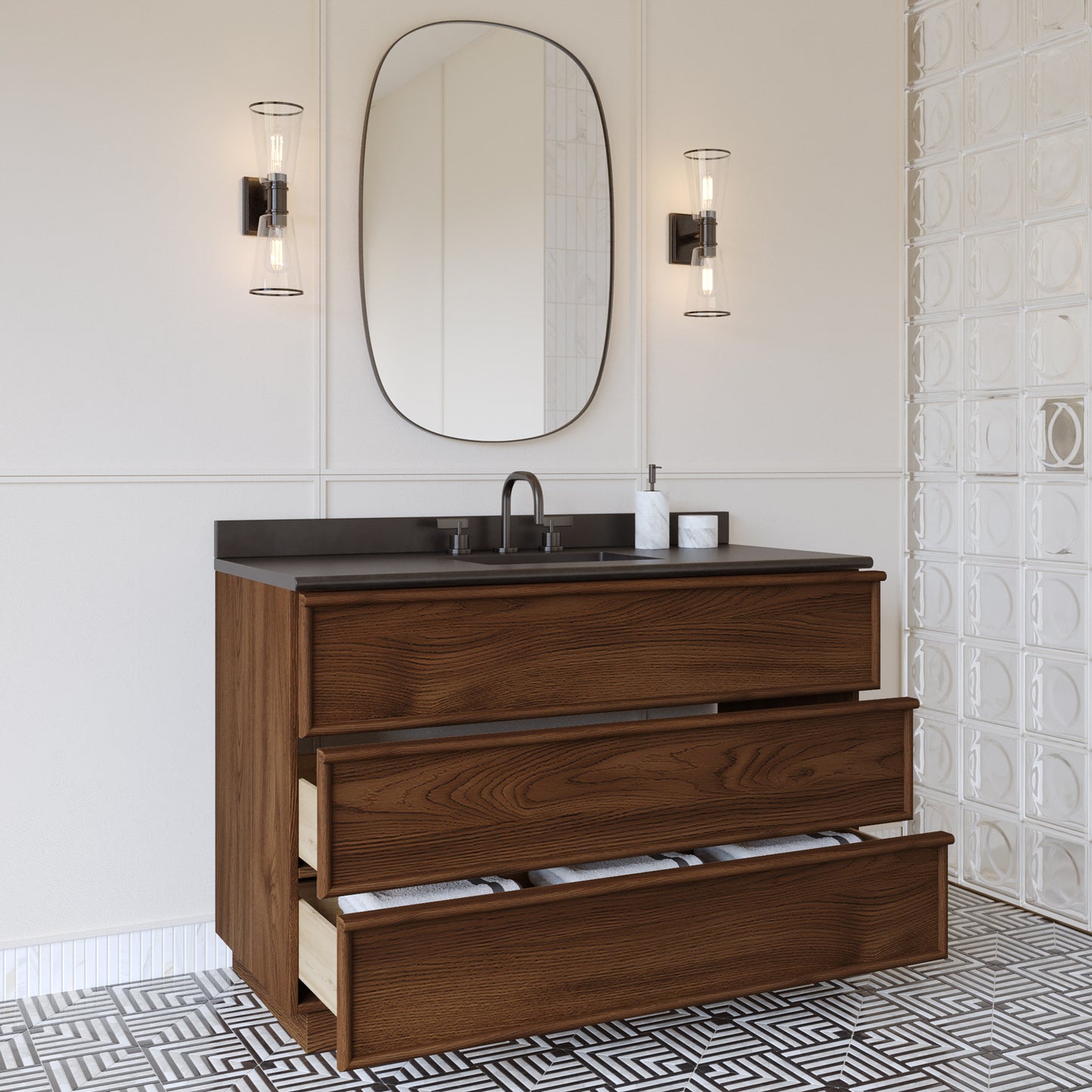 Cooper 48" Single Sink Bathroom Vanity in Natural Walnut with Quartz Top