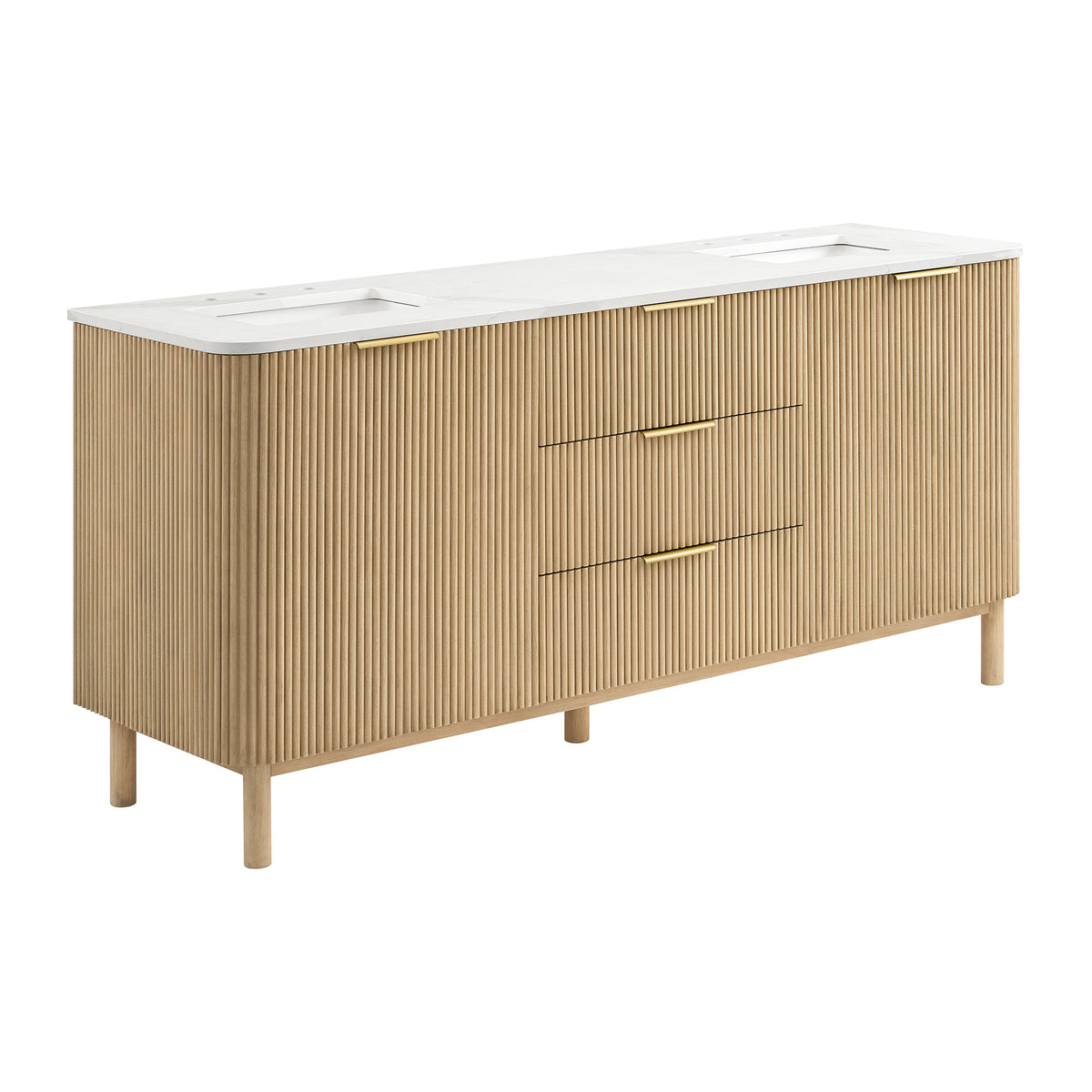 Havana 72" Double Bathroom Vanity in Nordic Reeded Birch | Calacatta Gold Quartz