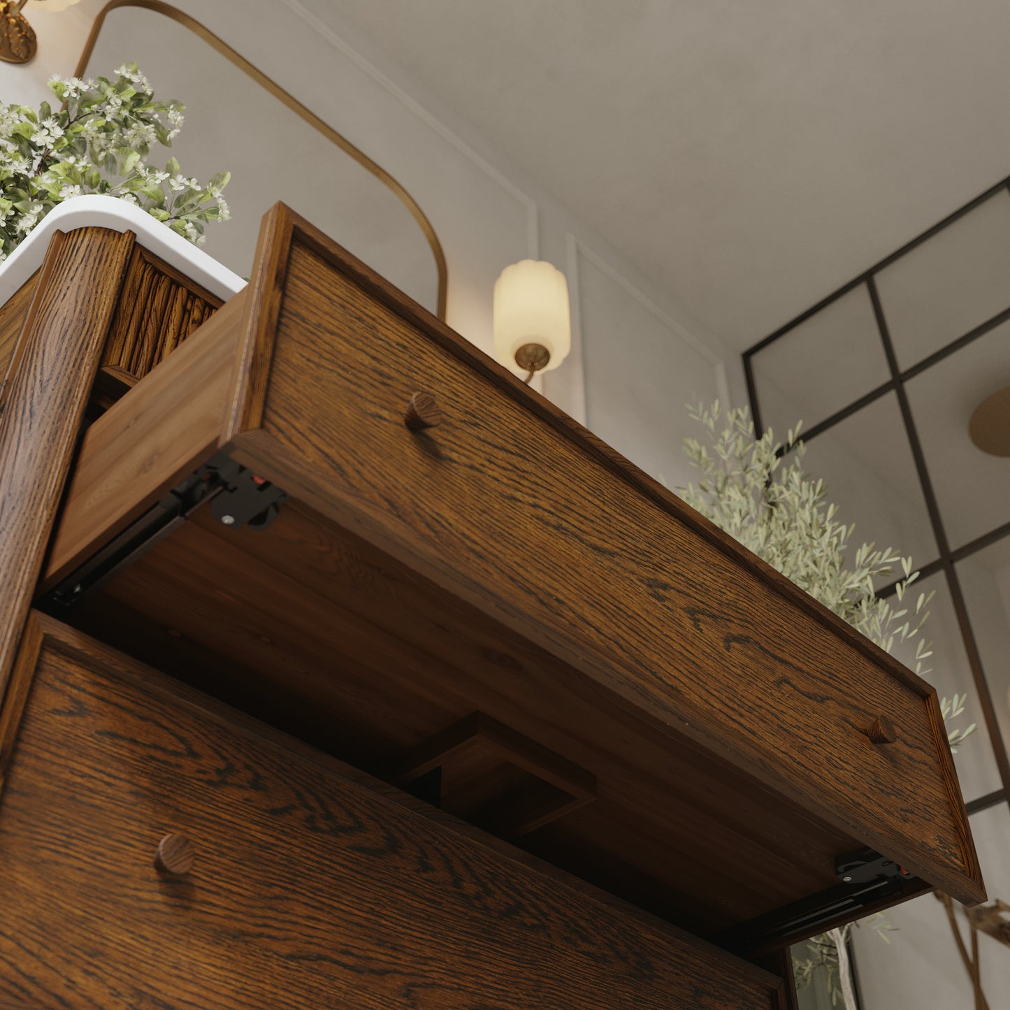 Kathryne 42" Single Bathroom Vanity in Enhanced Brown Oak | Statuario Quartz Countertop