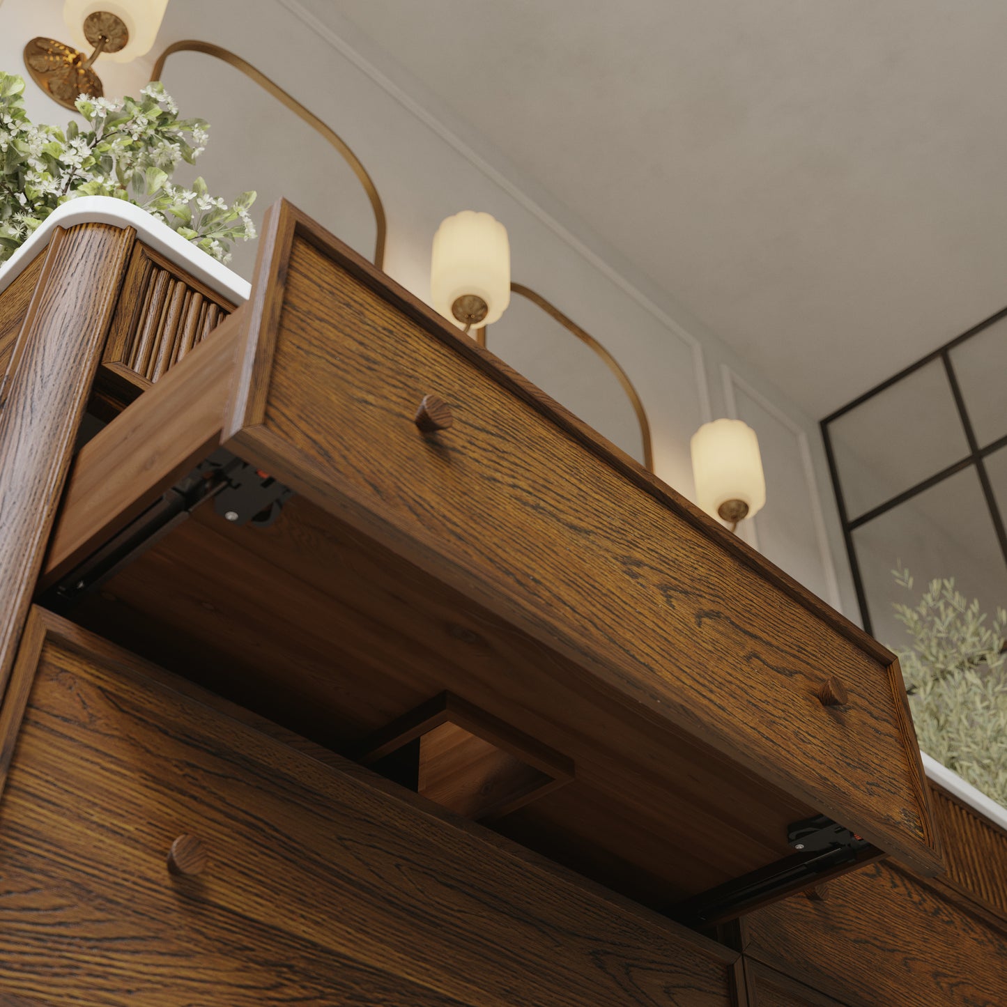 Kathryne 72" Double Bathroom Vanity in Enhaced Brown Oak | Statuario Quartz Countertop