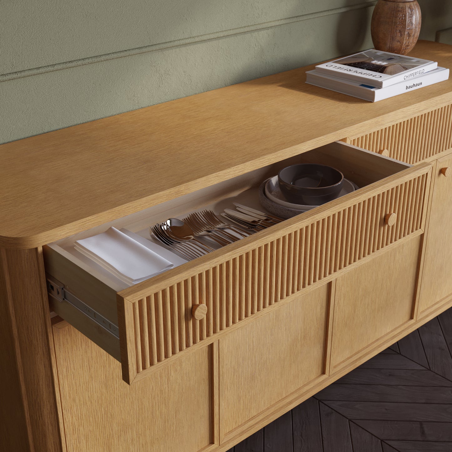 Kathryne 74" Solid Wood Sideboard Buffet In Natural Oak