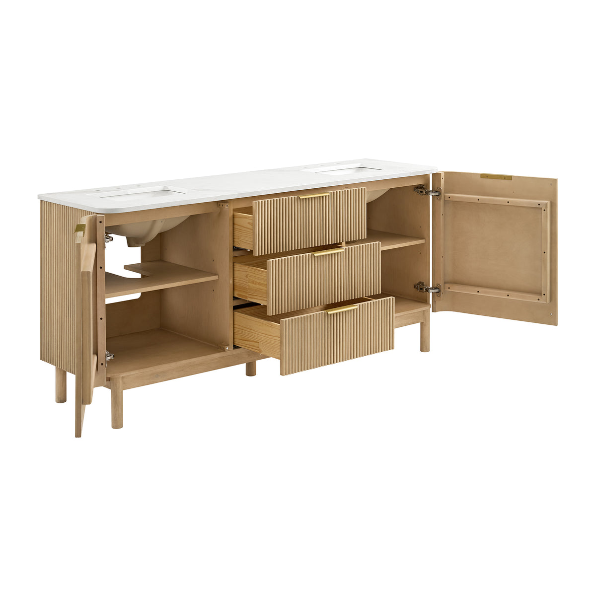 Havana 72" Double Bathroom Vanity in Nordic Reeded Birch | Calacatta Gold Quartz