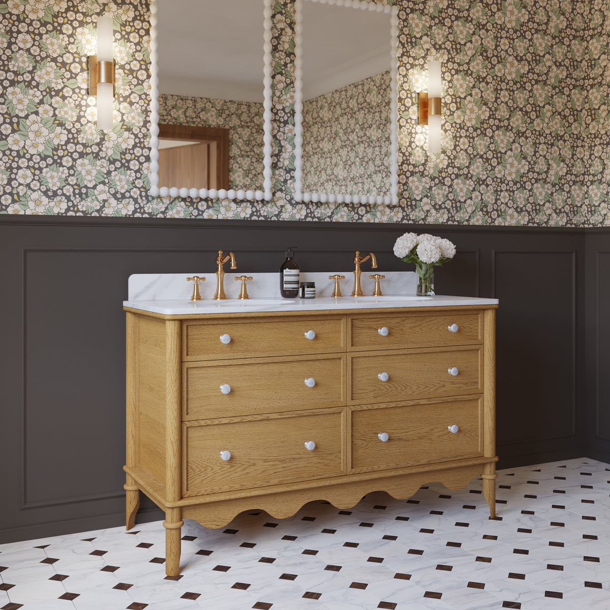 Juliette 54"W x 22"D Double Sink Bathroom Vanity with Cultured Marble Top