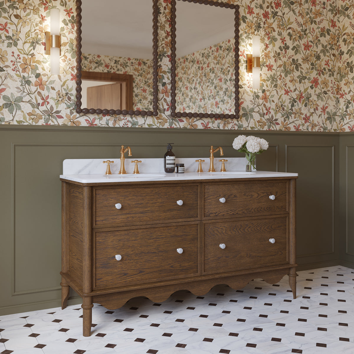 Juliette 60"W x 22"D Double Sink Bathroom Vanity with Cultured Marble Top